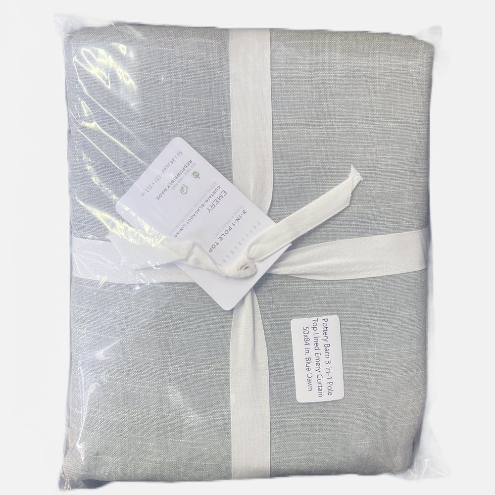 NWT! Pottery Barn 3-in-1 Pole Top Lined Emery Curtain 50x84 in. Blue Dawn‎